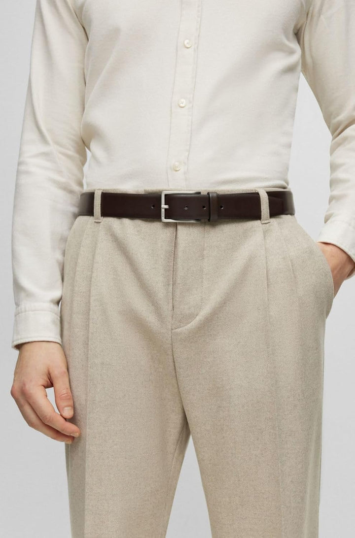 BOSS Herren Erman-L Sz35 In Italien gefertigter Ledergürtel mit Logo-Gravur auf der Schliesse 80 Dun