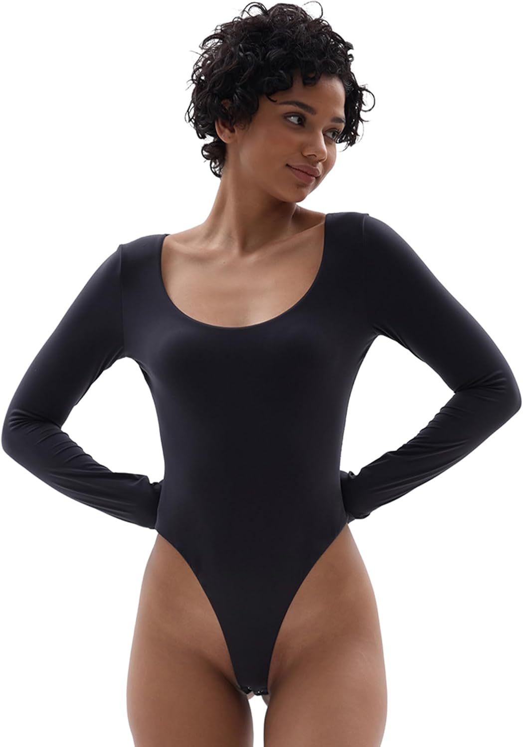 SHAPERX Body Damen Höhe Dehnbar Bodysuit Elegant Rundhals Leotard Racerback Top mit Tanga Body Suit
