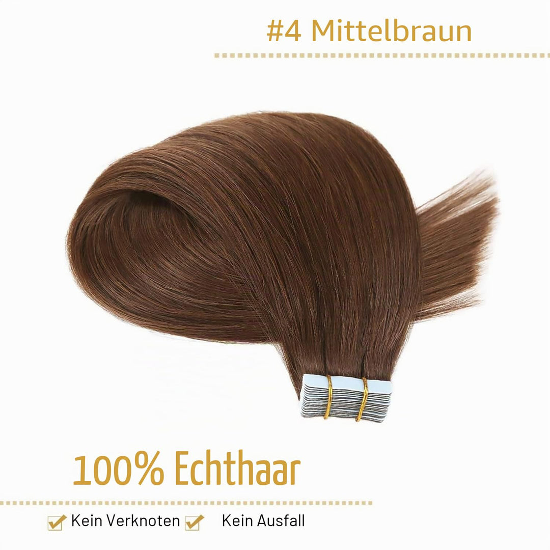 YILITE Tape Extensions Echthaar, Mittel braun 35cm 20 Stück/Packung 40g Tape in Extensions Echthaar