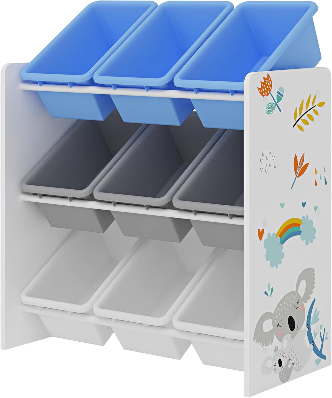 [en.casa] Kinderregal Muxía mit 9 Aufbewahrungsboxen Spielzeugregal mit Koala-Motiv Spielregal Weiss