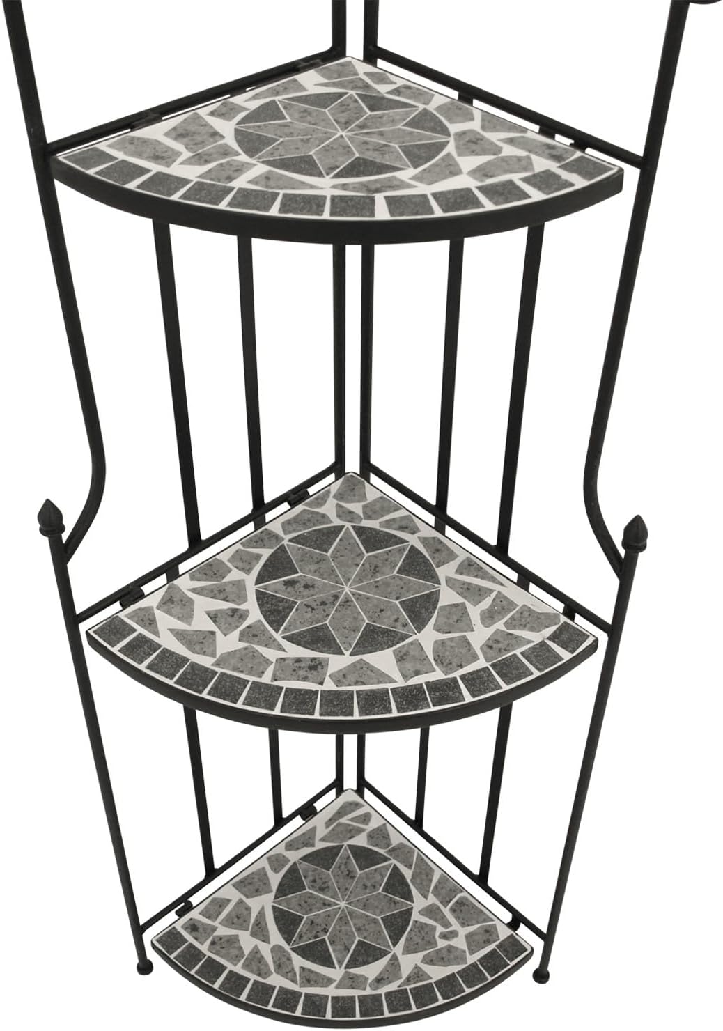 DEGAMO Gartenregal Eckregal Siena 38x36x142cm, Gestell Metall schwarz, Regalböden aus Keramik in Mos