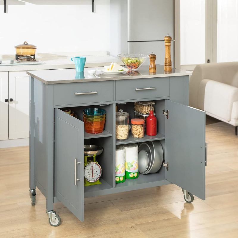 SoBuy FKW108-HG Design Küchenwagen mit Edelstahlplatte Kücheninsel mit Seitenregal Küchenschrank Rol