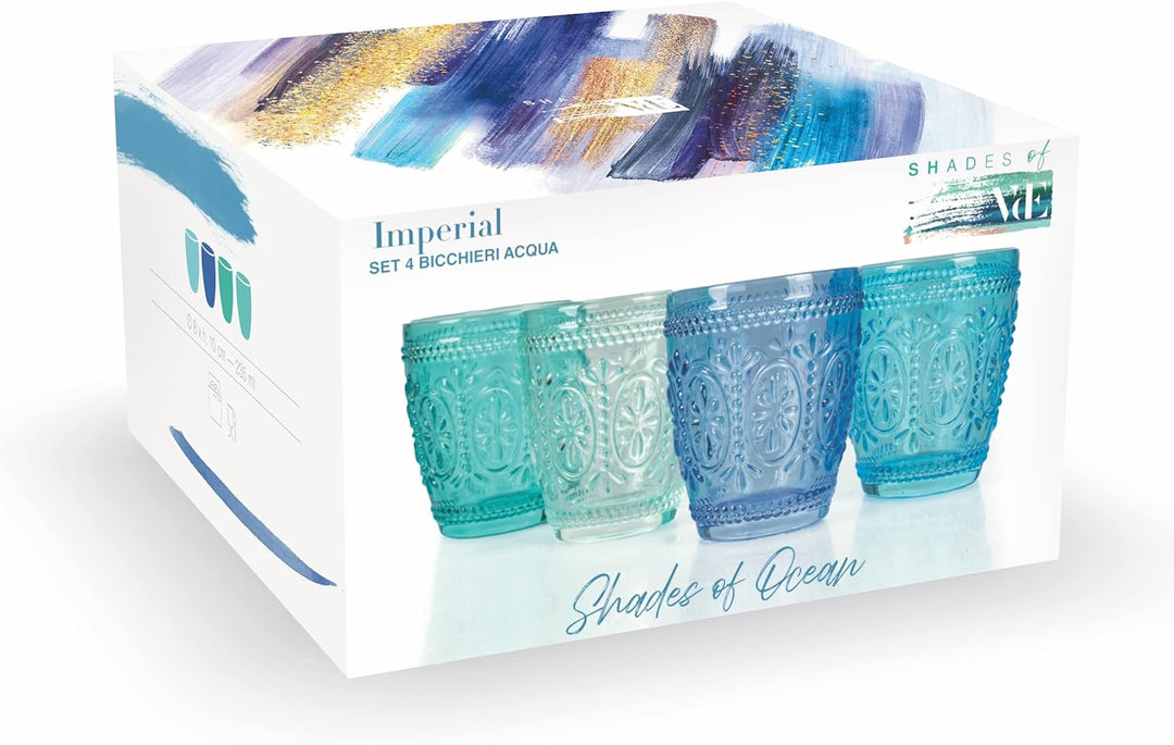 Villa d’Este Home Tivoli 4er Set Wassergläser aus Glas 300 ml Imperial Ocean