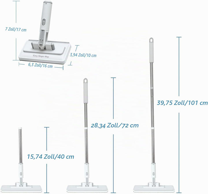 Wischmopp mit EIN-Knopf-Wechsel &amp; Klemm-System, Zero Touch Bodenwischer für Feuchttücher, Multifunkt