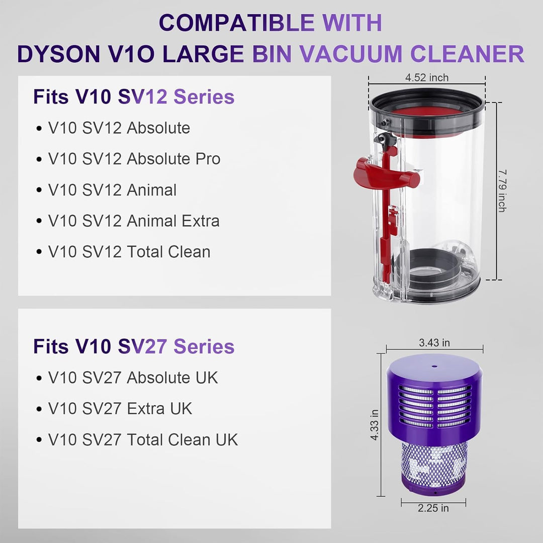 Staubbehälter für Dyson V10 SV12 SV12 SV13 SV27 Behälter Filter Ersatzteile Zubehör Staubsauger Auff