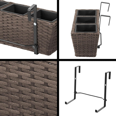 Gartenfreude 4000-1002-024 Balkonkasten Polyrattan mit Aufhängung 47 x 17 x 15 cm 4er-Set, Mocca 47