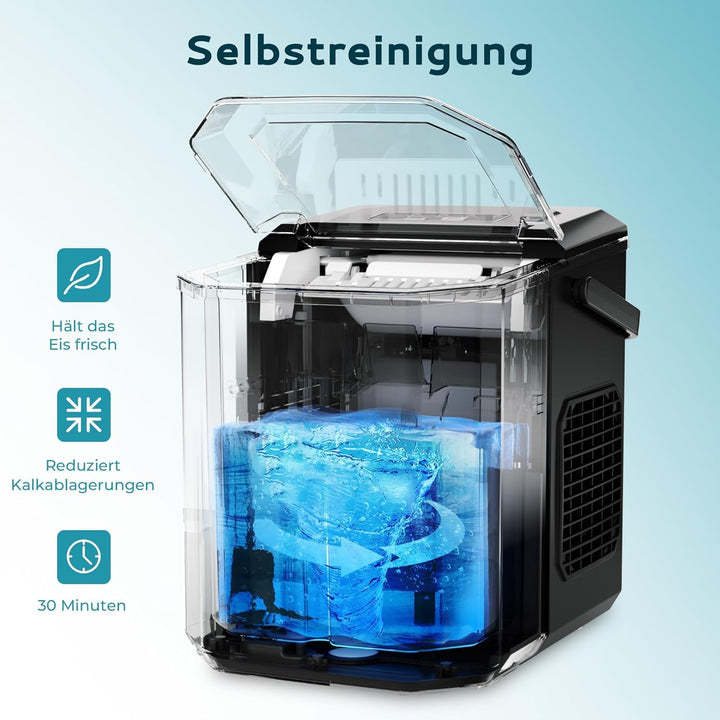 EUHOMY Eiswürfelmaschine, 9 Würfel in 6 Min, Bullet-Eismaschine, 2 Würfelgrössen, Edelstahl-Eismasch