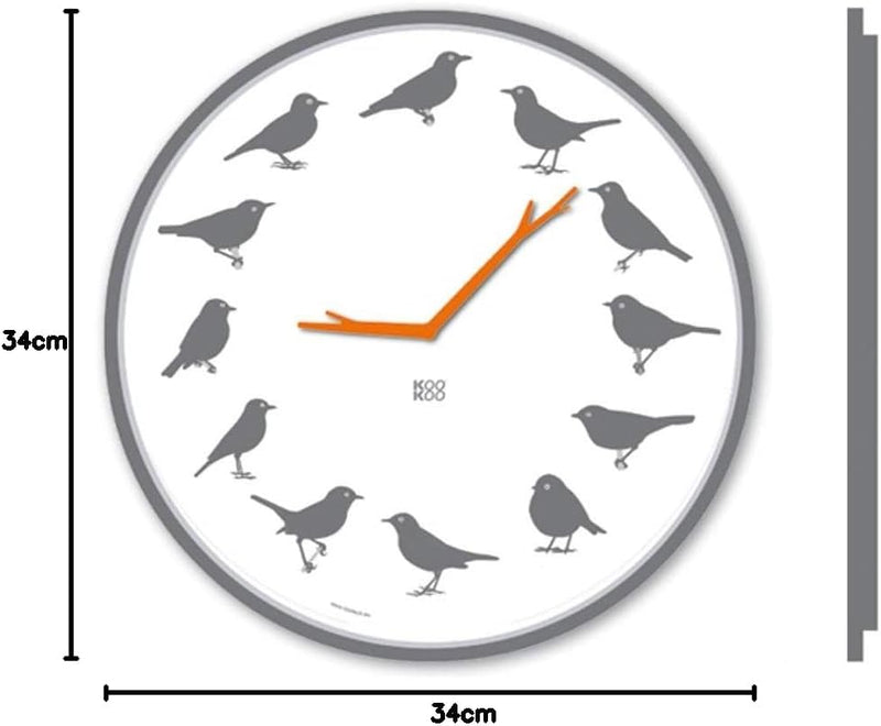 KOOKOO UltraFlat Grau, Moderne Singvogeluhr mit 12 heimischen Vogelstimmen, Grau