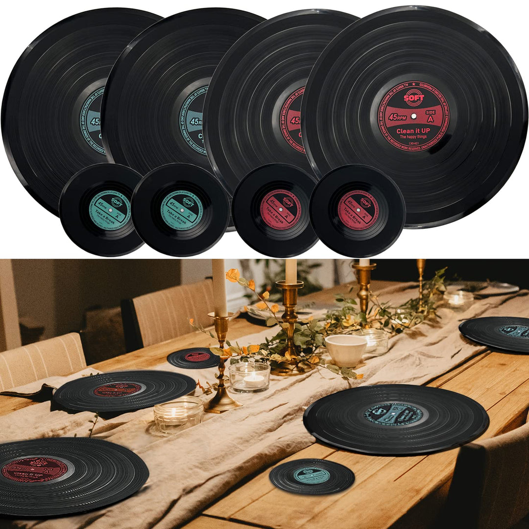 MEDOYOH 4er-Set Vinyl Schallplatte Tischsets und Untersetzer, Runde Vinyl Tischsets Tischmatten Unte