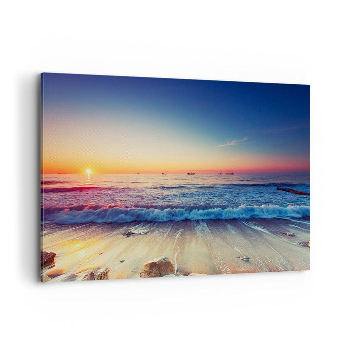 Bilder auf Leinwand 100x70cm Leinwandbild mit Rahmen Meer Strand Welle Gross Wanddeko Bild Schlafzim