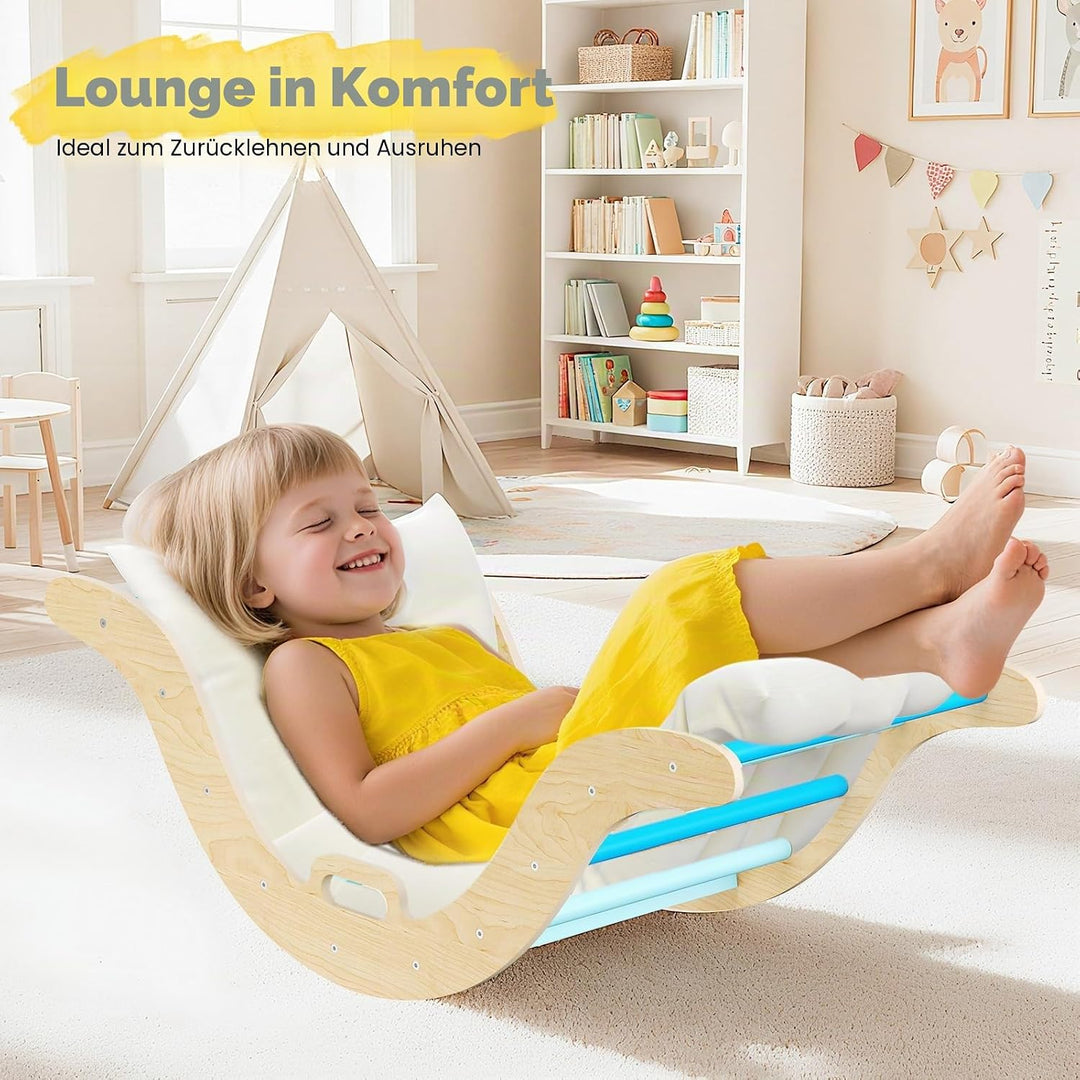 7-in-1 Montessori Klettergerüst Indoor, Kletterdreieck mit Rutsche &amp; Kletterbogen, stabiles Holzklet