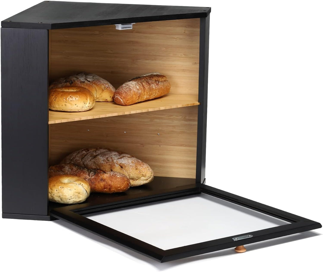 Leader Accessories Bambus Brotkasten 2 Etagen Brotbehälter für Ecke lebensmittelecht Brotaufbewahrun