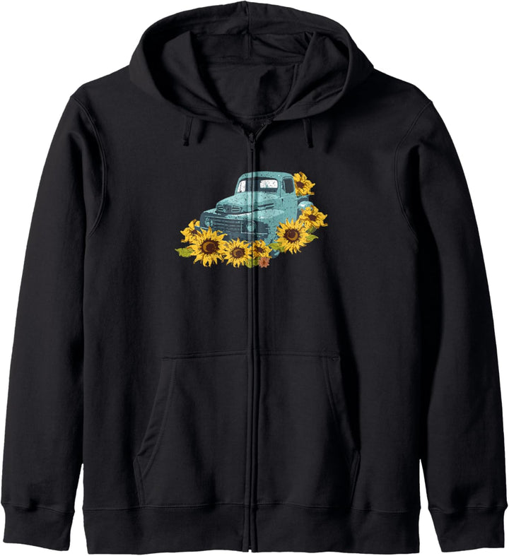 Sonnenblumen-LKW-Fahrer Vintage-Fahrzeug-Blumenblumen Kapuzenjacke