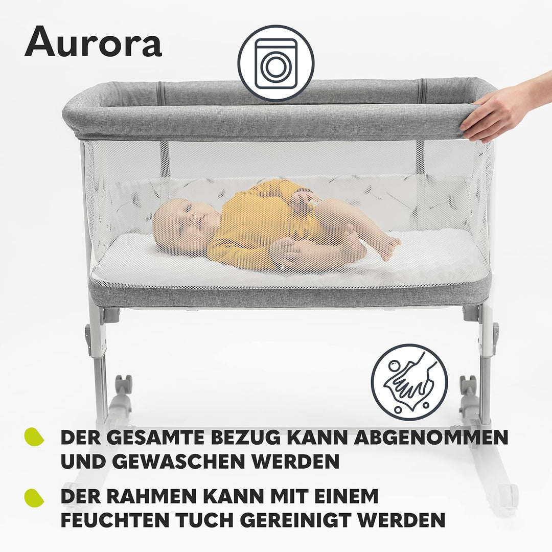 Lionelo Aurora 3 in 1 Babybett bis 9 kg, Beistellbett, Wiege, Höhenverstellug und Einstellung der Ne