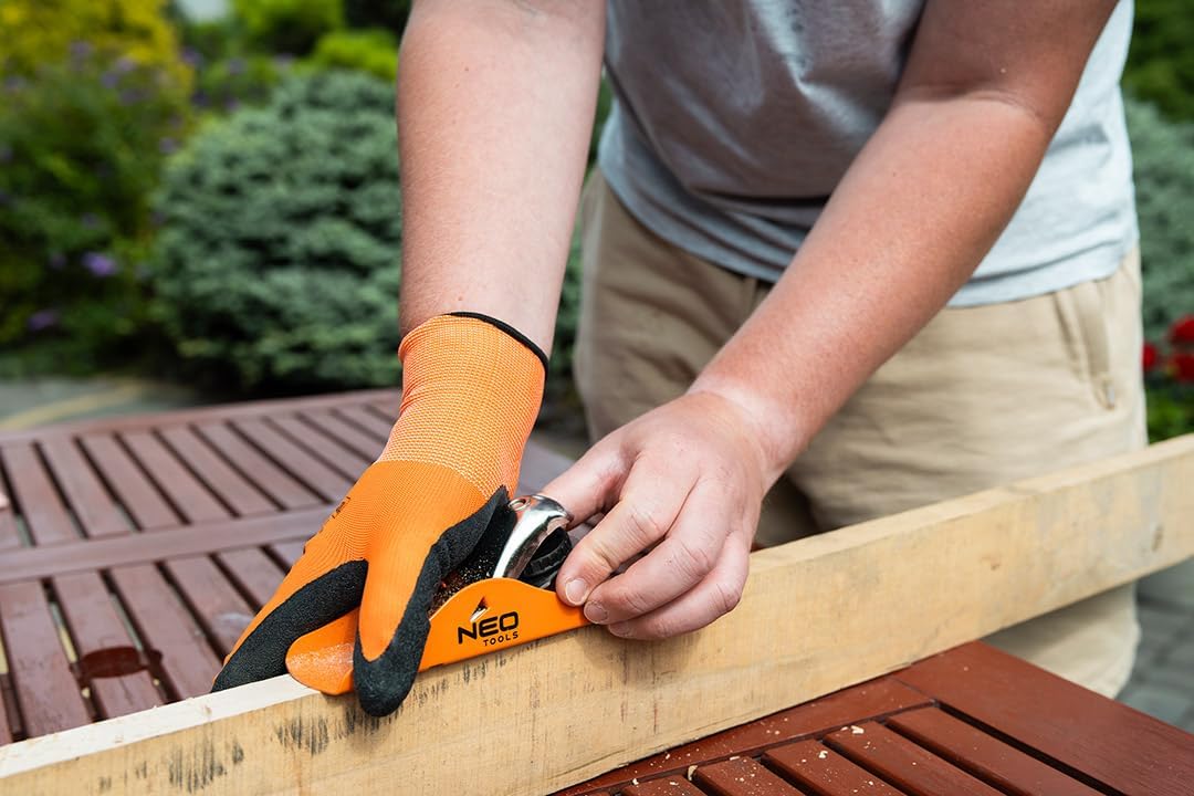 NEO TOOLS Handhobel 163x45mm – Präzisions-Holzhobel aus Gusseisen mit 42mm Klinge aus 65MN Stahl, ve