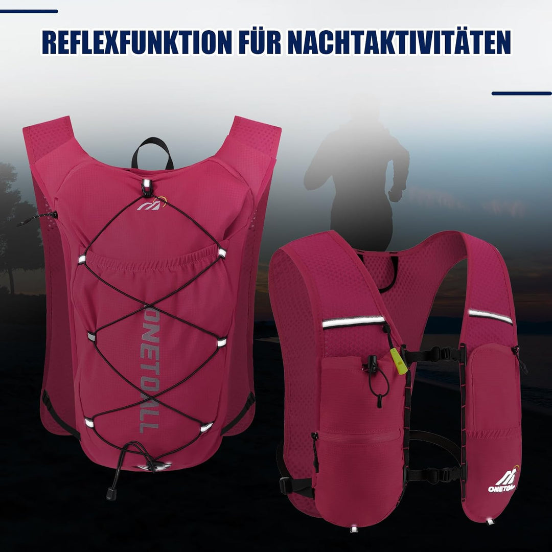 Laufweste Damen mit 500ml Trinkflasche/2L Trinkblase, Leichter Trinkrucksack Laufen Herren 6L, Runin