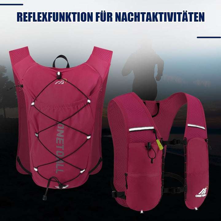 Laufweste Damen mit 500ml Trinkflasche/2L Trinkblase, Leichter Trinkrucksack Laufen Herren 6L, Runin