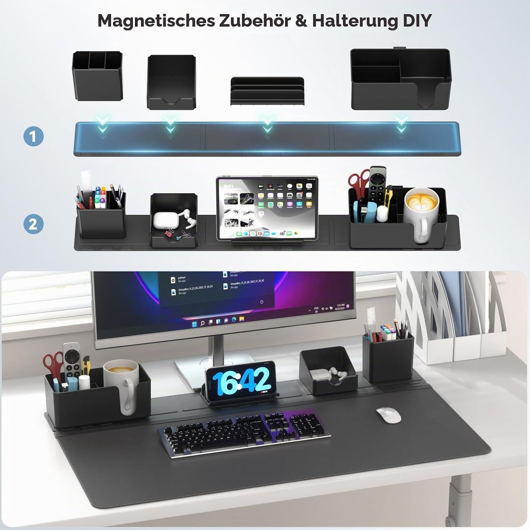 KDD Rutchfeste Schreibtischunterlage Schwarz mit Magnetisch Organizer Set, 5 in 1 Gaming Mauspad &amp; D