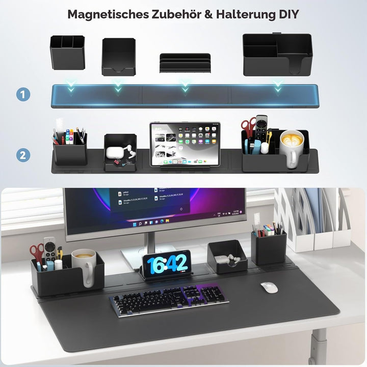 KDD Rutchfeste Schreibtischunterlage Schwarz mit Magnetisch Organizer Set, 5 in 1 Gaming Mauspad &amp; D