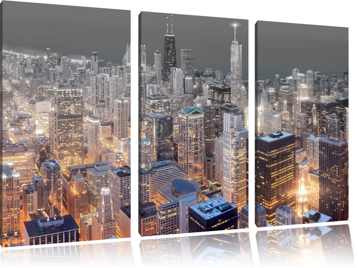 Pixxprint Luftaufnahme Chicago / 3-Teilig/Gesamtmass 120cm Leinwandbild bespannt auf Holzrahmen/Wand