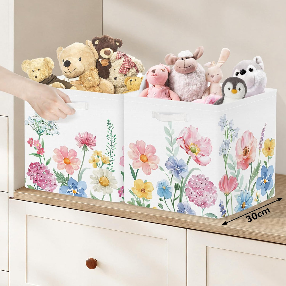 Clastyle 3 Stück Wildblumen Frauen Aufbewahrungsbox Stoff für Kallax Faltbar Aufbewahrungskorb Klein