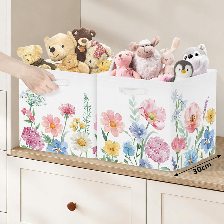 Clastyle 3 Stück Wildblumen Frauen Aufbewahrungsbox Stoff für Kallax Faltbar Aufbewahrungskorb Klein