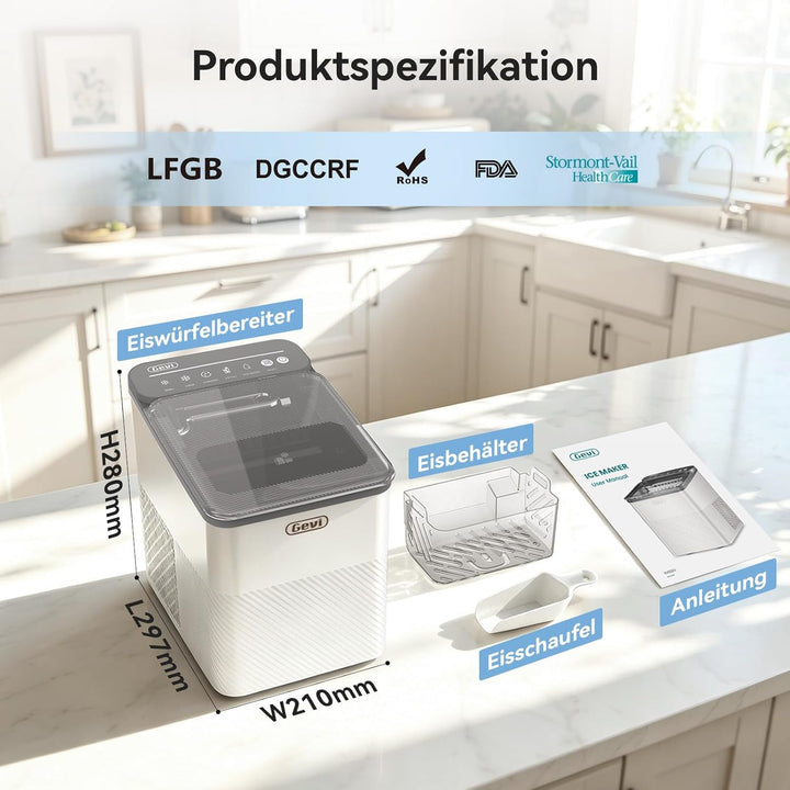 GEVI Klein Eiswürfelmaschine Crushed Ice - Eiswürfelmaschine Mini Selbstreinigend, 9 Eiswürfel in 6