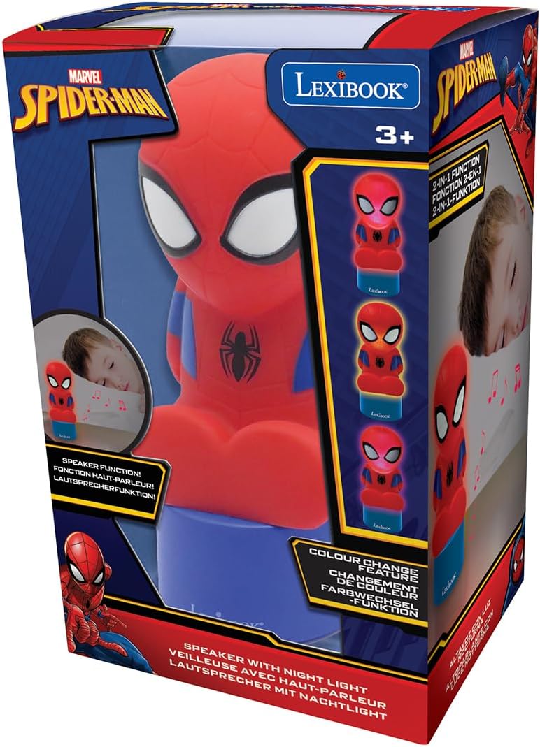 Lexibook Spiderman Nachtlicht und Lautsprecher für Kinderzimmer, Farbwechsel, weiches Licht, batteri