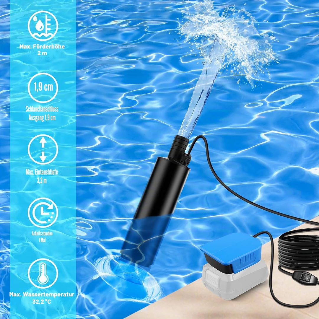 Tauchpumpe für Bosch Akku PBA 18V Schmutzwasserpumpe Wasserpumpe Flachwasserpumpe Saugpumpe Absaugpu