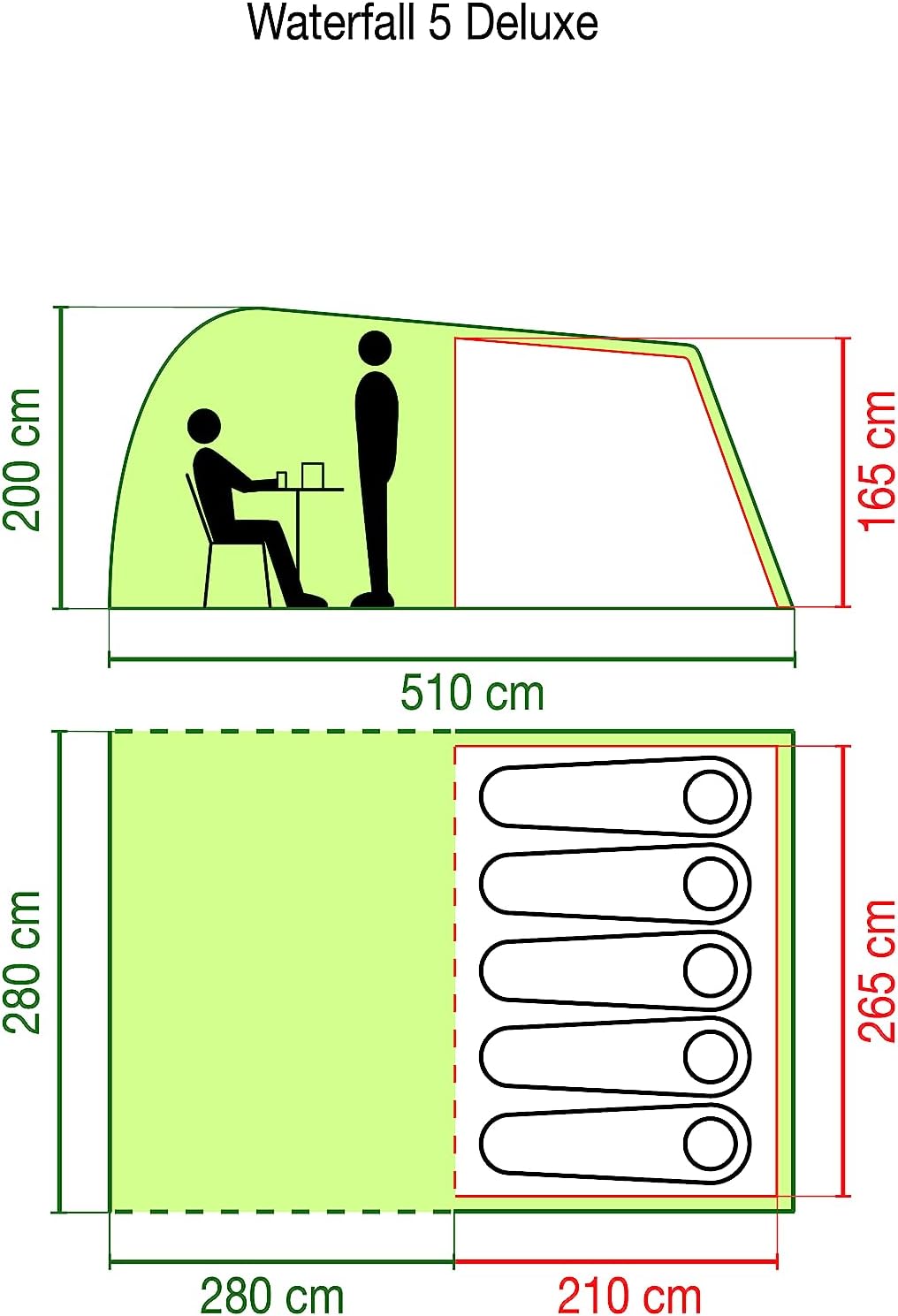 Coleman Waterfall 5 Deluxe Familienzelt, 5 Mann Zelt mit separatem Wohn und Schlafraum, einfach afzu