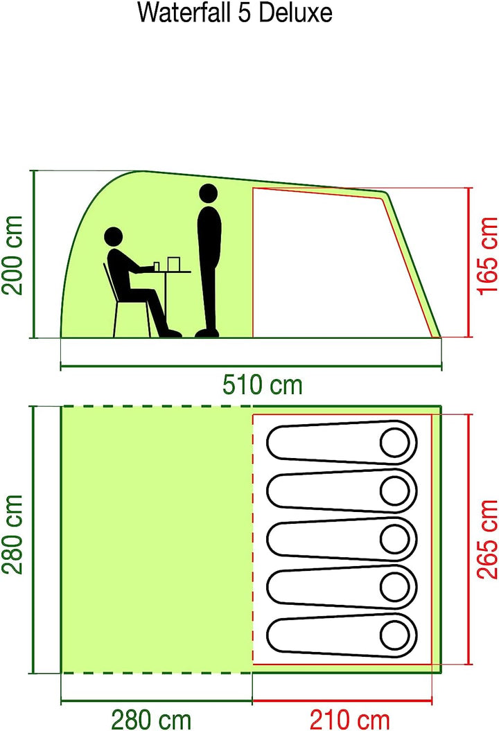 Coleman Waterfall 5 Deluxe Familienzelt, 5 Mann Zelt mit separatem Wohn und Schlafraum, einfach afzu