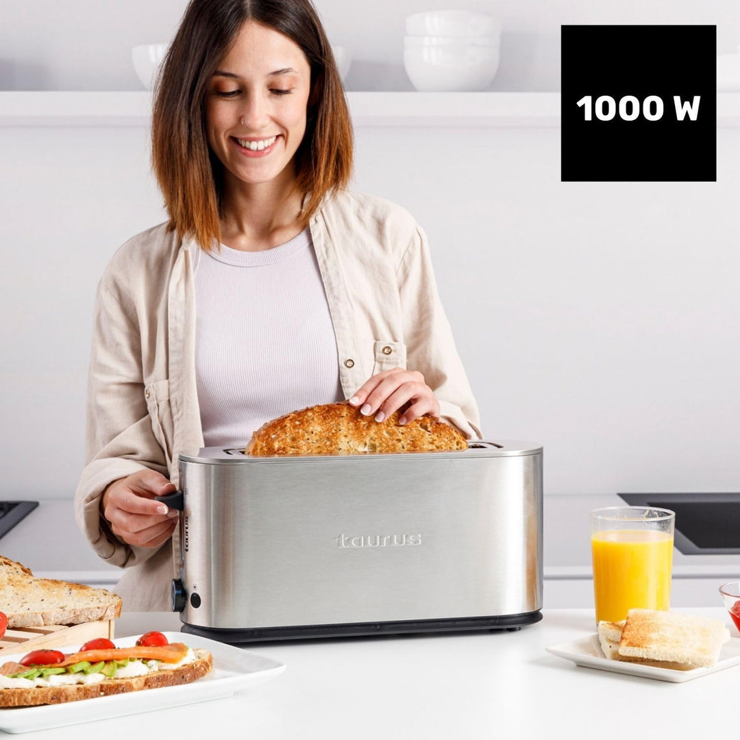 Taurus - Toaster Mytoast Legend 1000W | Edelstahlgehäuse | Extra grosser Schlitz 260x42 mm | 7 Bräun