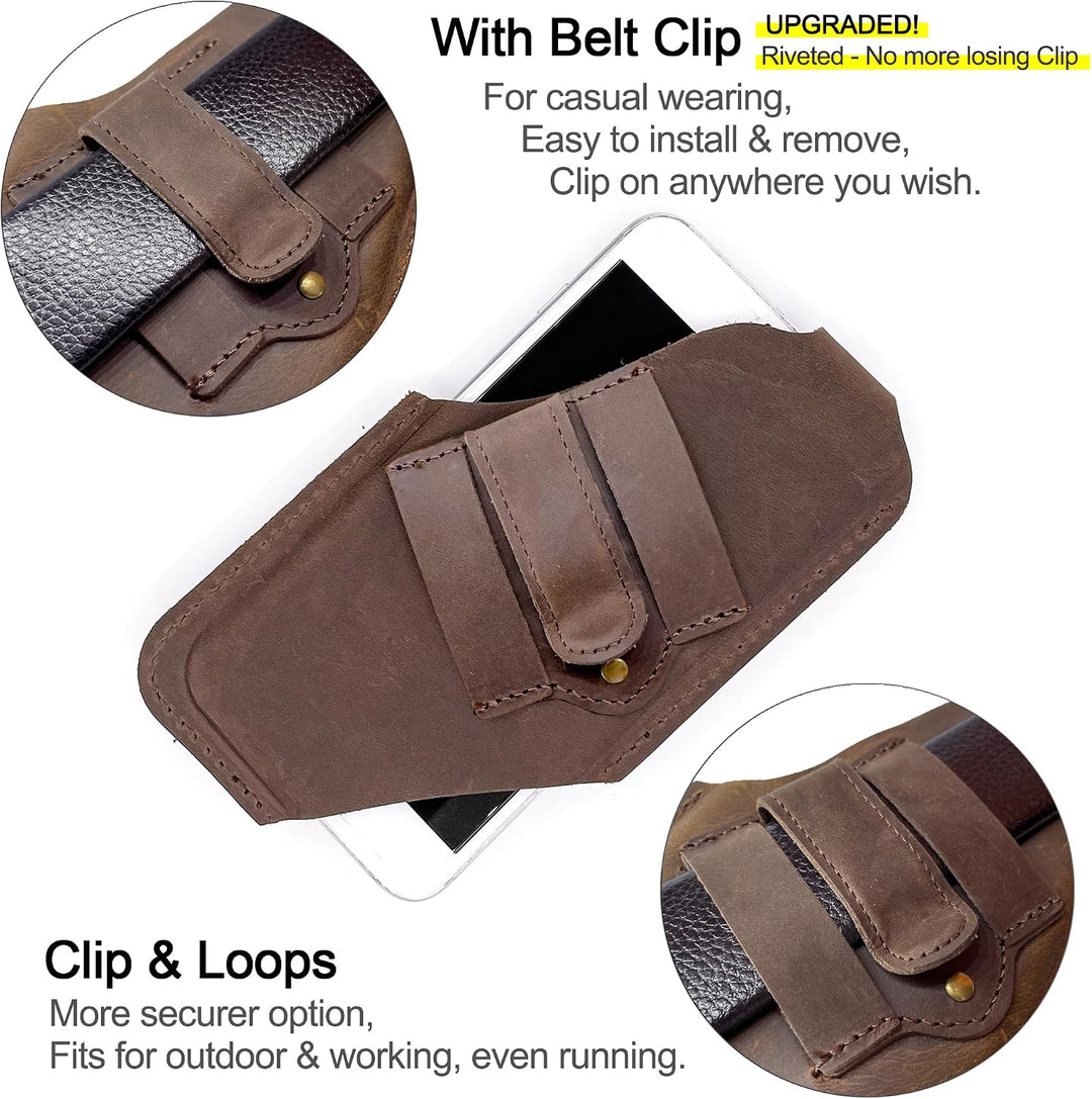 TobbinGear Handy-Holster aus Leder mit Gürtelclip, Gürteltasche aus Leder, universelle Handytasche a