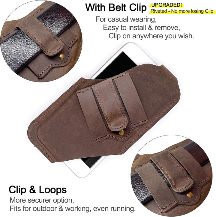 TobbinGear Handy-Holster aus Leder mit Gürtelclip, Gürteltasche aus Leder, universelle Handytasche a