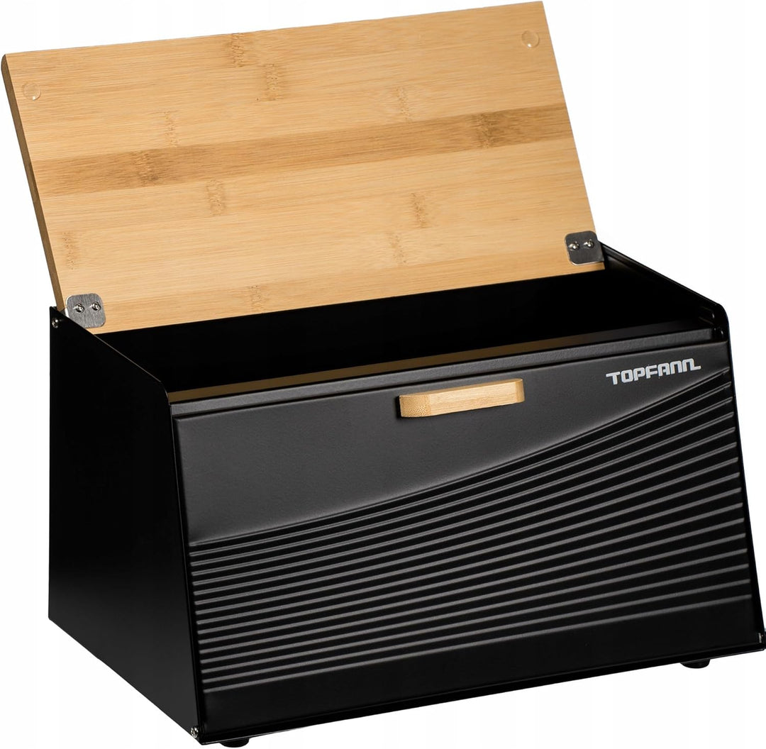 Brotkästen Brotkorb Brotbox Bambus Gross Brotbehälter Brotdose Schwarz Metall