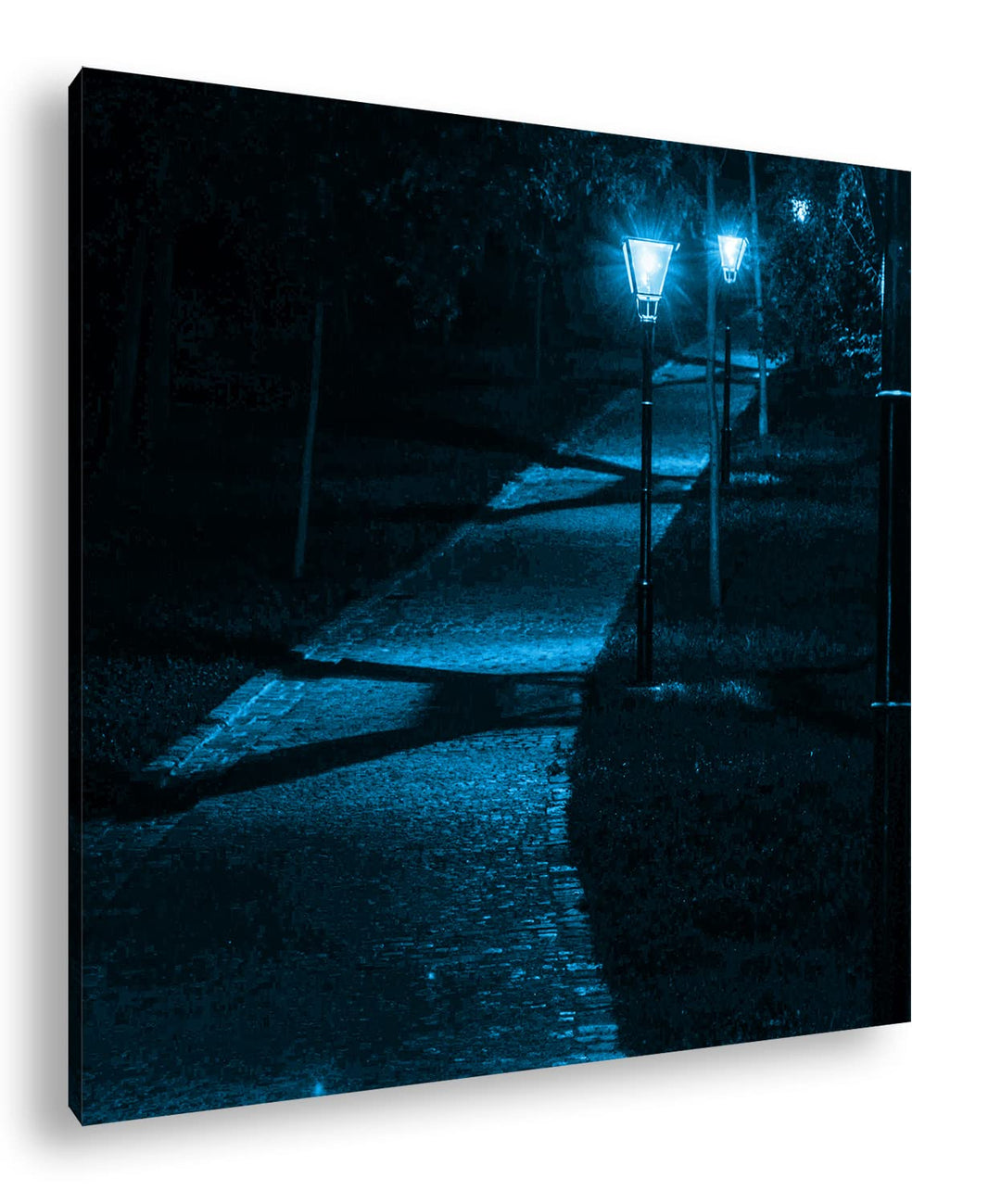 deyoli beleuchteter Nachtweg Format: 60x60 Effekt: Monocrome Blau als Leinwand, Motiv fertig gerahmt
