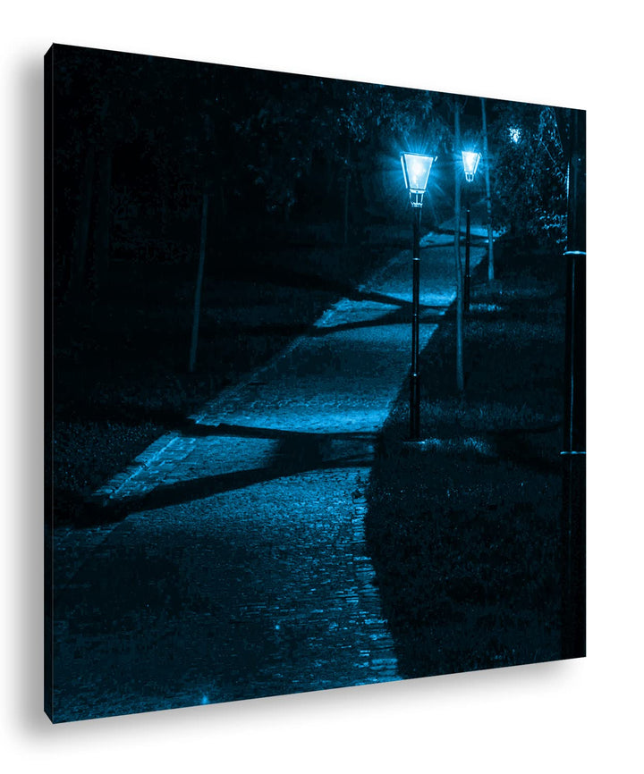 deyoli beleuchteter Nachtweg Format: 60x60 Effekt: Monocrome Blau als Leinwand, Motiv fertig gerahmt
