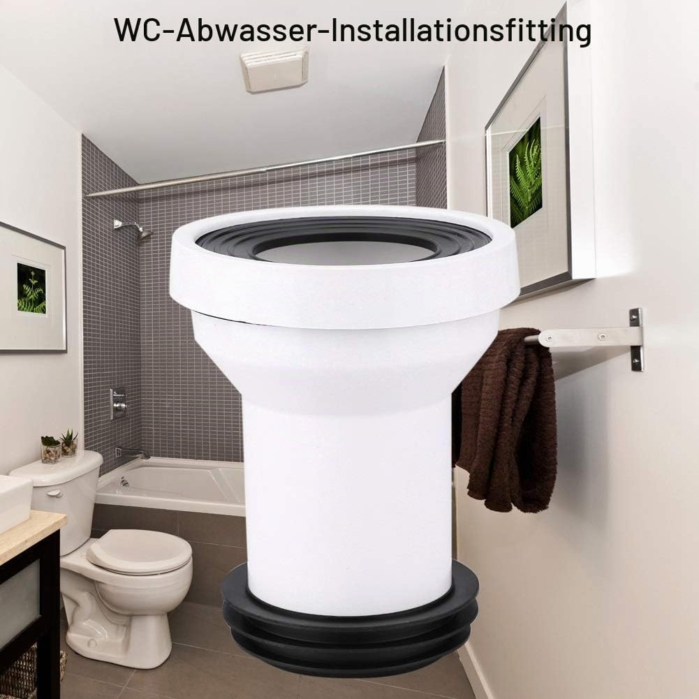 DEWIN WC Anschlussgarnitur, WC Anschlussrohr Kunststoff WC Kanalisation Abflussrohr Einbau Dichtung