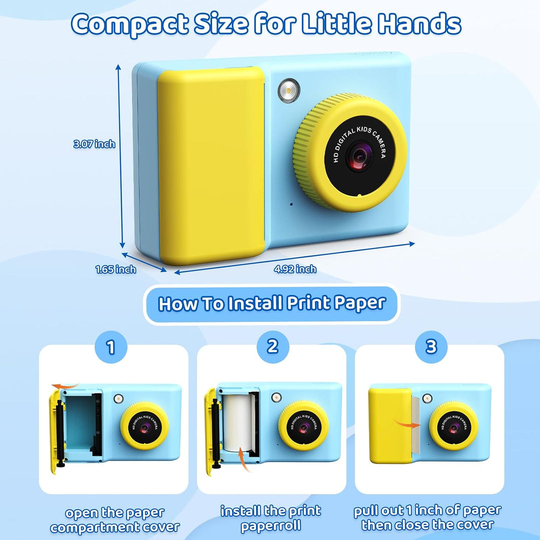 Ushining Sofortbildkamera Kinder, 1080P HD Kinderkamera Sofortbildkamera mit 32GB Karte & DruckerPap