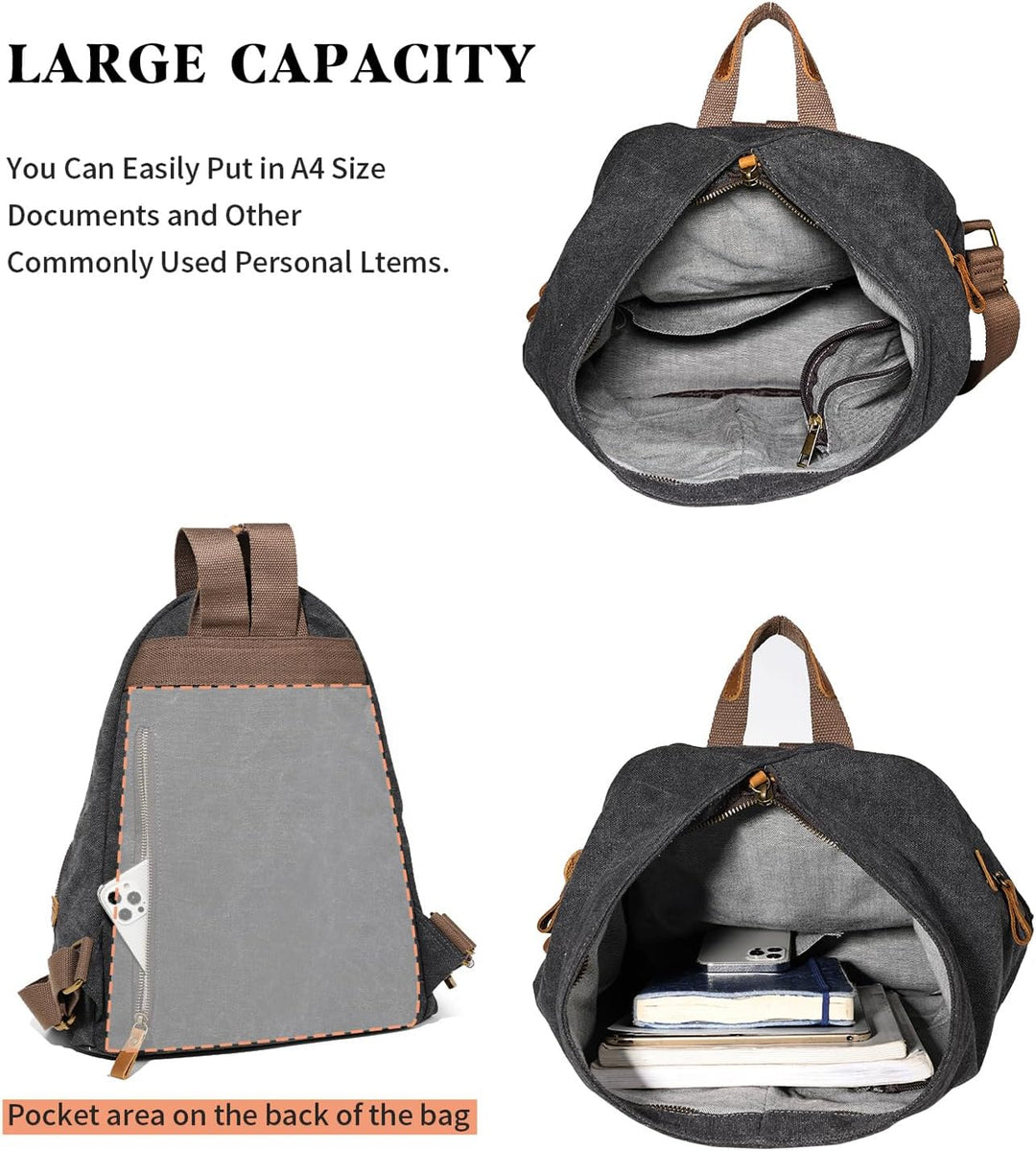 Retro Segeltuch Rucksack Canvas Vintage Rucksäcke Echtleder Daypack Reisetasche Schulterrucksack für