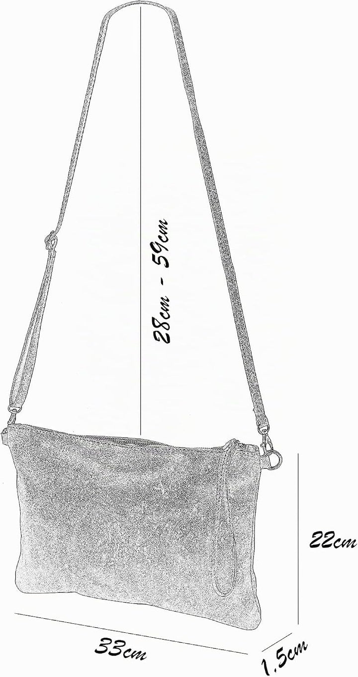 SH Leder Echtleder Umhängetasche Clutch im vintage look mittelgross Tasche Abendtasche 33x22cm Clara
