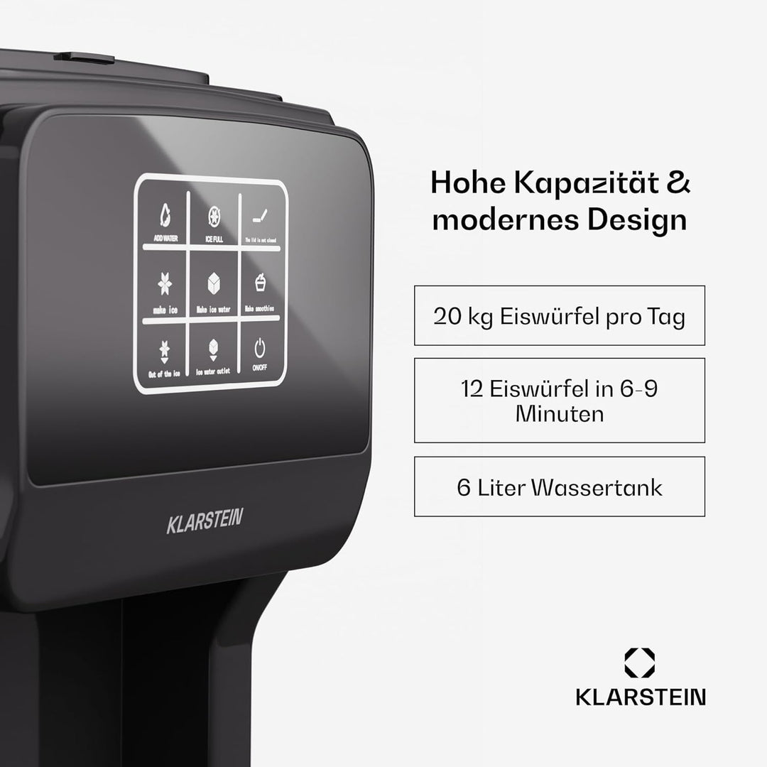 Klarstein ArcticBlend 3in1 Eiswürfelmaschine – 20 kg/24 h, Kugeleis & Crushed Ice, Wasserspender, 6-