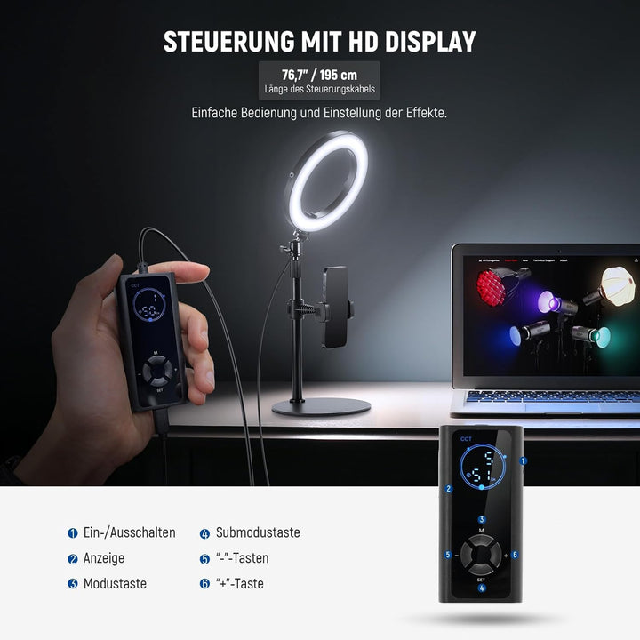 NEEWER 8" Tisch Ringlicht 18W Stark Leistung mit Ständer & Handyhalter, Circle Selfie Ring Licht kom