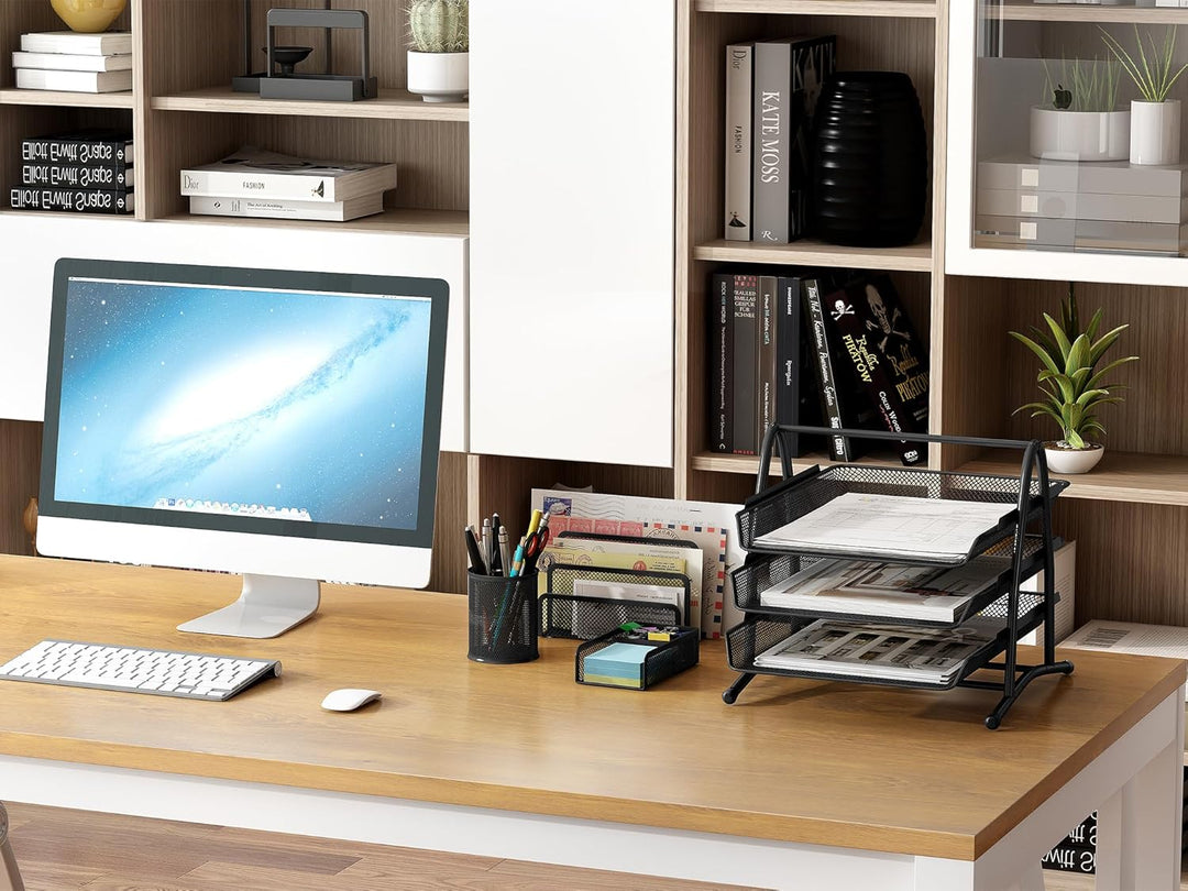 EasyPAG Metall Büro Schreibtisch Organizer 4er-Set, 3 Fächer A4 Dokumentenhalter Aktenablage Zeitsch