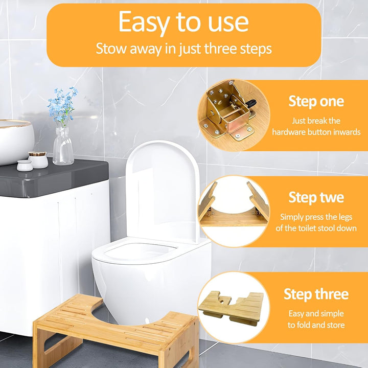Bambus Toilettenhocker für Erwachsene, Natürlicher Klappbar WC Hocker mit Anti-Rutsch-Pads Ergonomis
