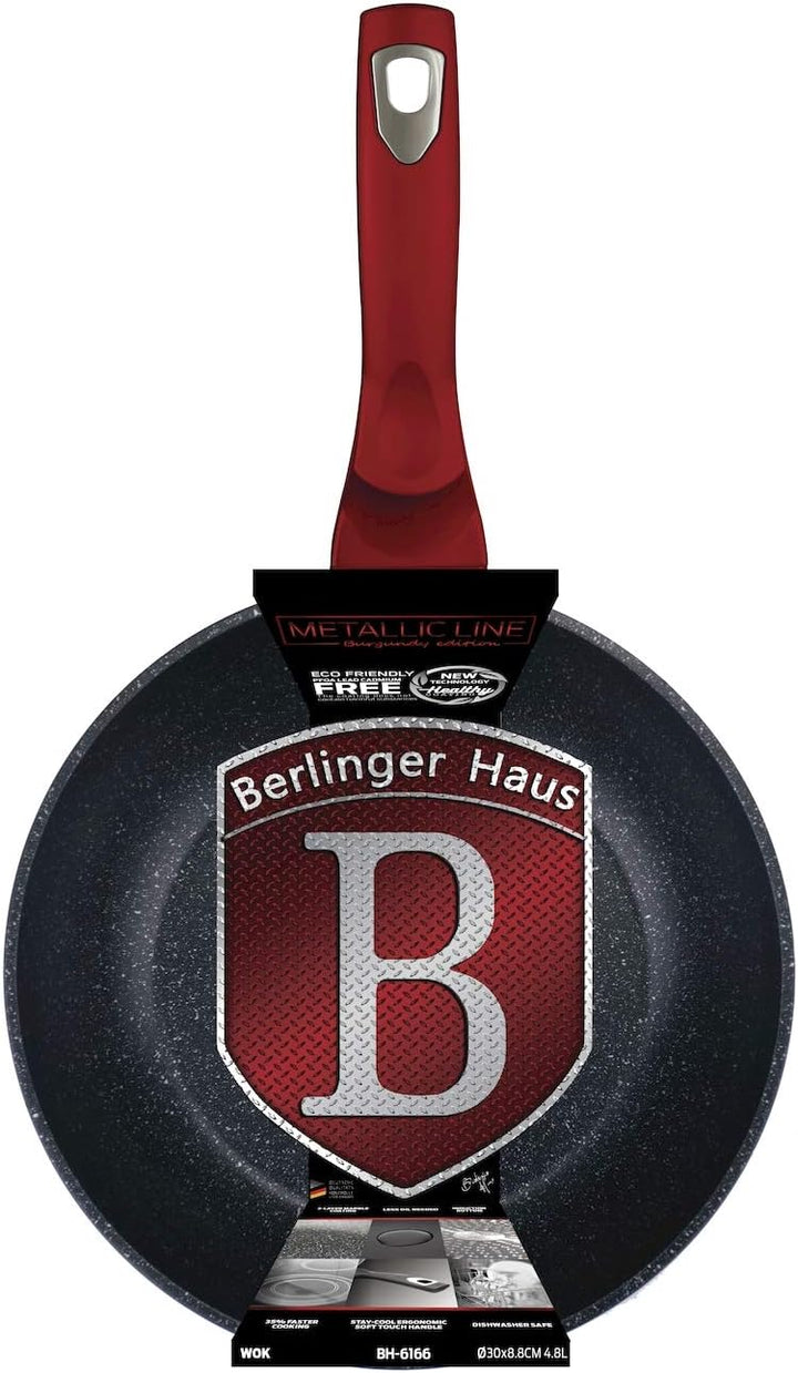BERLINGER HAUS - Wok 30 cm, 3-lagige Granit-Marmor-Beschichtung, ergonomischer Soft-Touch-Griff mit