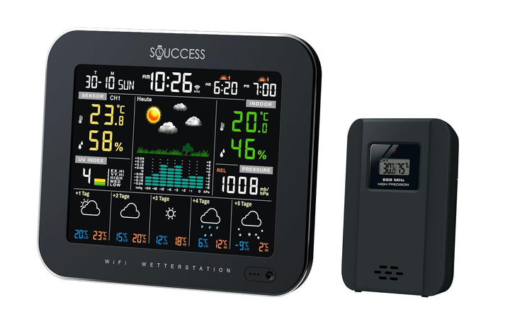 SOUCCESS Smarte Wetterstation Deluxe mit Aussensensor – WiFi Funkwetterstation mit Tuya Smart Life A