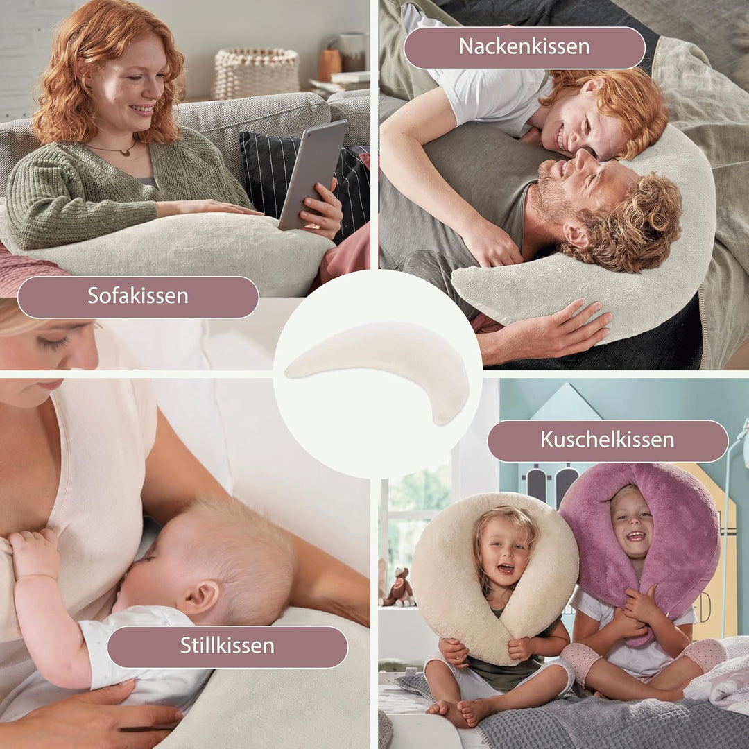 Theraline Plüschmond Stillkissen, Kopfkissen und Nackenkissen mit Perlen, ergonomisches Kissen zum S