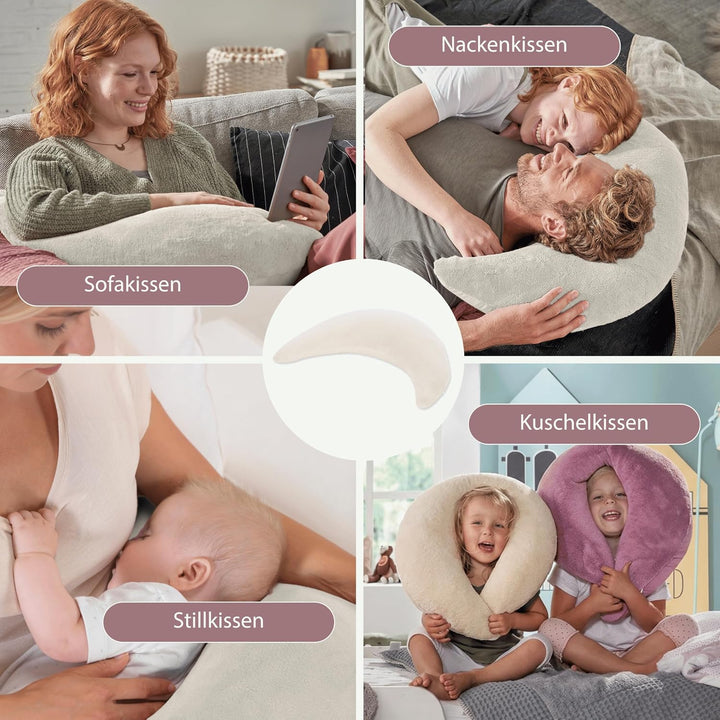 Theraline Plüschmond Stillkissen, Kopfkissen und Nackenkissen mit Perlen, ergonomisches Kissen zum S