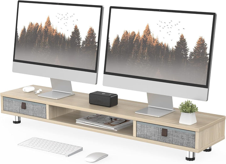 Fenge Dual Monitorständer mit 2 Schublade Grosser Bildschirmständer für PC Laptop TV, Höhenverstellb